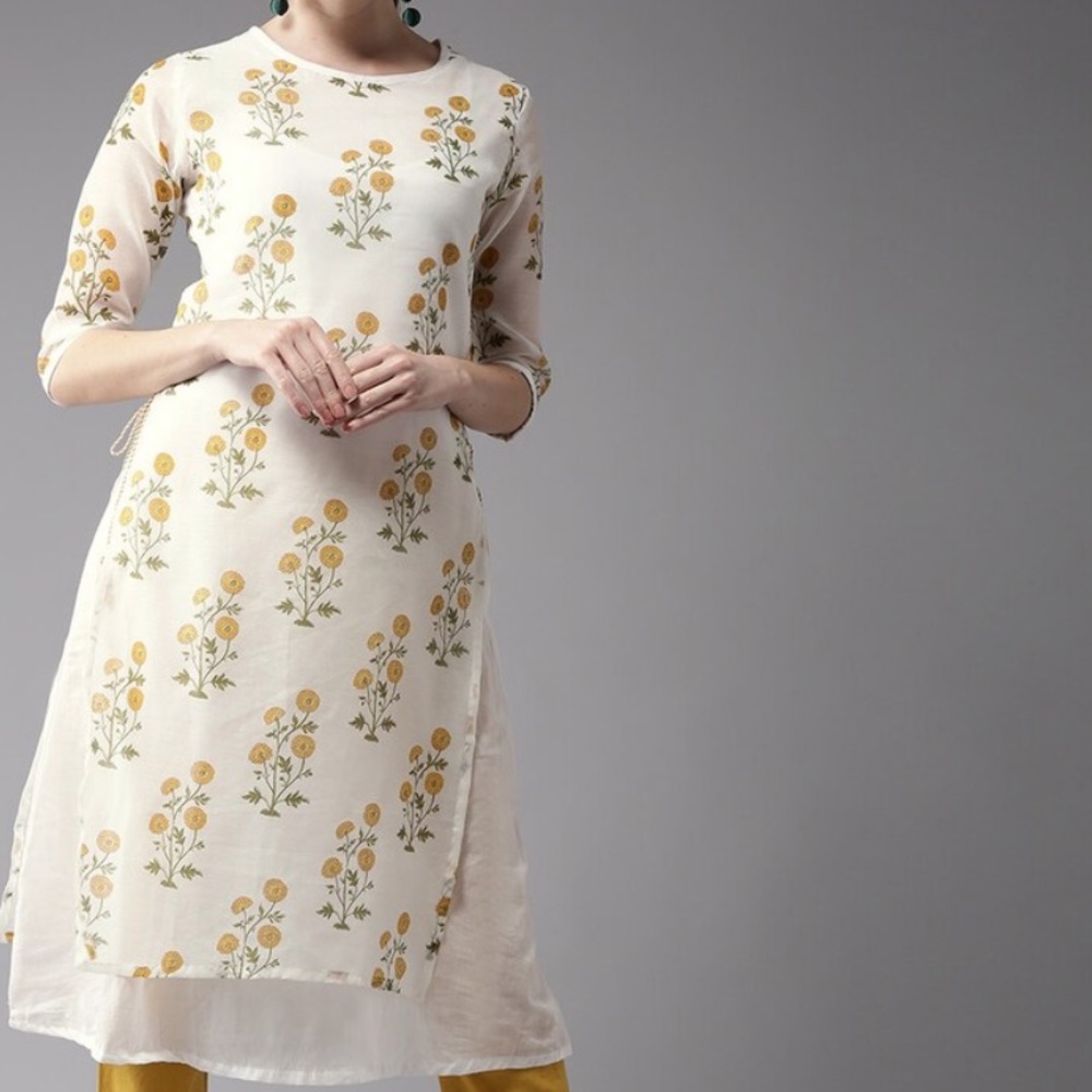 White and mustard yellow layer top/ kurta